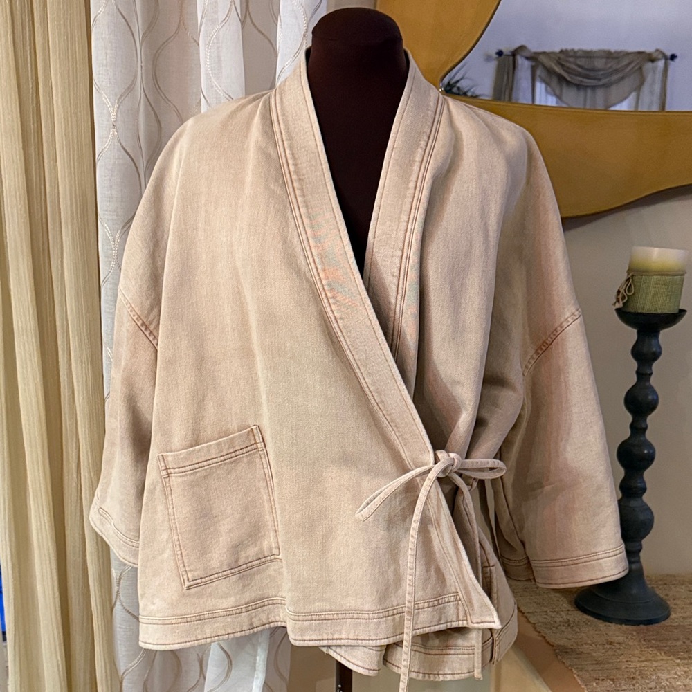NWOT Washed Tan Kimono-Style Wrap Jacket Size XL/ XXL - Picture 10 of 10